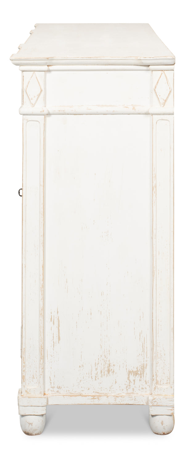 Sarreid Diamond Wall Sideboard With Whitewash Finish - Reclaimed Pine, 3 Shelves & 3 Drawers For Storage White  40121