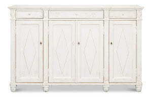 Sarreid Diamond Wall Sideboard With Whitewash Finish - Reclaimed Pine, 3 Shelves & 3 Drawers For Storage White  40121