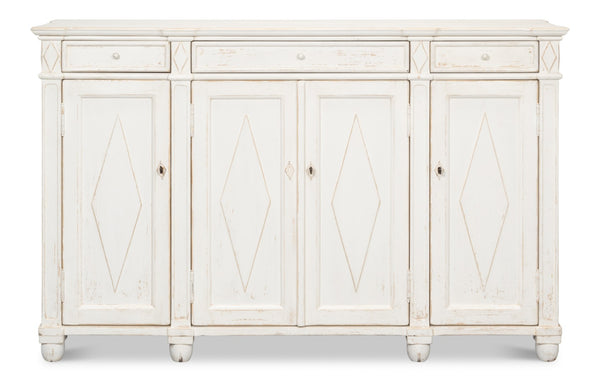Sarreid Diamond Wall Sideboard With Whitewash Finish - Reclaimed Pine, 3 Shelves & 3 Drawers For Storage White  40121