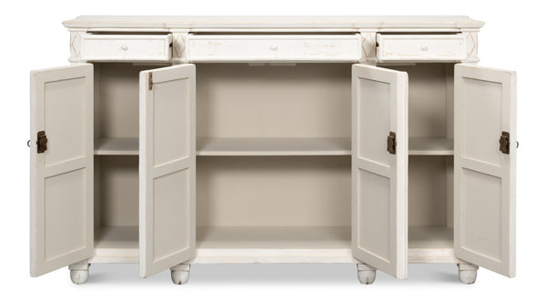 Sarreid Diamond Wall Sideboard With Whitewash Finish - Reclaimed Pine, 3 Shelves & 3 Drawers For Storage White  40121