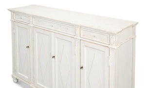 Sarreid Diamond Wall Sideboard With Whitewash Finish - Reclaimed Pine, 3 Shelves & 3 Drawers For Storage White  40121