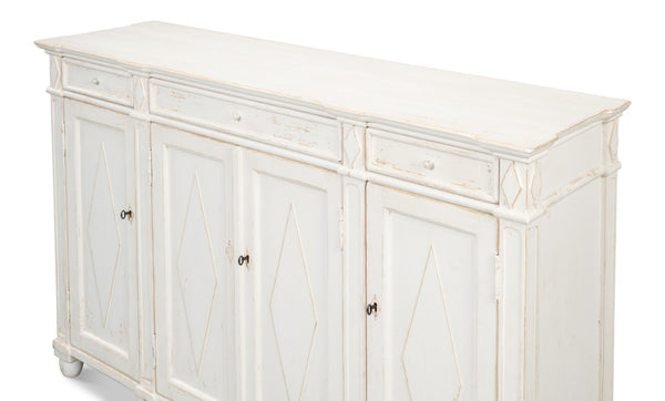 Sarreid Diamond Wall Sideboard With Whitewash Finish - Reclaimed Pine, 3 Shelves & 3 Drawers For Storage White  40121