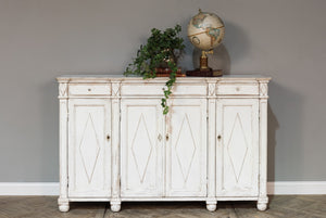 Sarreid Diamond Wall Sideboard With Whitewash Finish - Reclaimed Pine, 3 Shelves & 3 Drawers For Storage White  40121