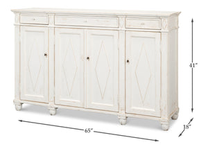 Sarreid Diamond Wall Sideboard With Whitewash Finish - Reclaimed Pine, 3 Shelves & 3 Drawers For Storage White  40121