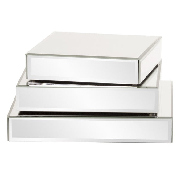 HomeRoots Set of Three Stylish Mirrored Rectangular Display Platforms for Glamorous Home Decor Accents 401221