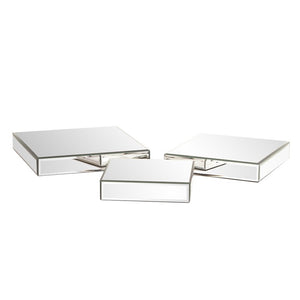 HomeRoots Set of Three Stylish Mirrored Rectangular Display Platforms for Glamorous Home Decor Accents 401221
