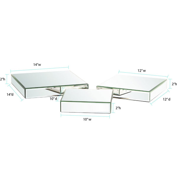 HomeRoots Set of Three Stylish Mirrored Rectangular Display Platforms for Glamorous Home Decor Accents 401221
