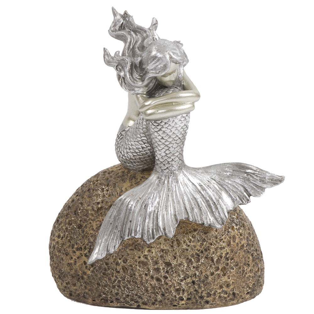 Homeroots 10" Brown And Silver Contemplative Mermaid Resin Tabletop Sculpture  Resin 401222