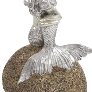 Homeroots 10" Brown And Silver Contemplative Mermaid Resin Tabletop Sculpture  Resin 401222