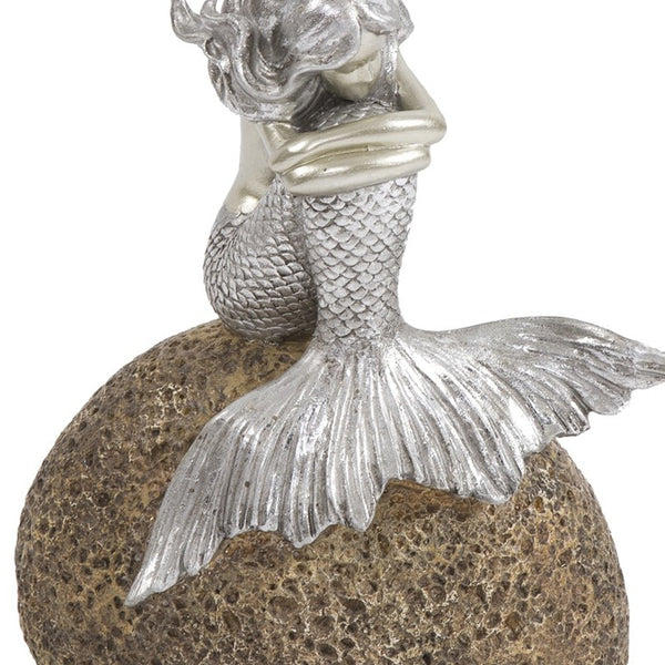 Homeroots 10" Brown And Silver Contemplative Mermaid Resin Tabletop Sculpture  Resin 401222