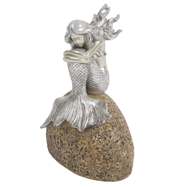 Homeroots 10" Brown And Silver Contemplative Mermaid Resin Tabletop Sculpture  Resin 401222