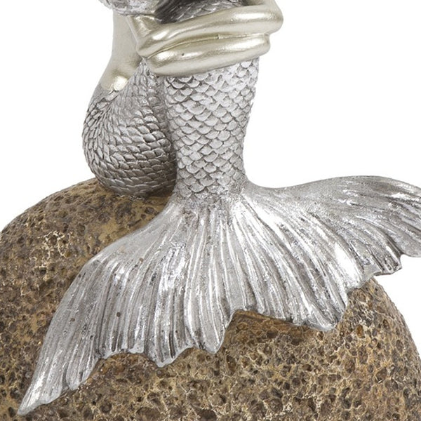 Homeroots 10" Brown And Silver Contemplative Mermaid Resin Tabletop Sculpture  Resin 401222
