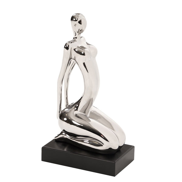 Homeroots Modern Silver And Black Ustrasana Yoga Sculpture  Ceramic 401223