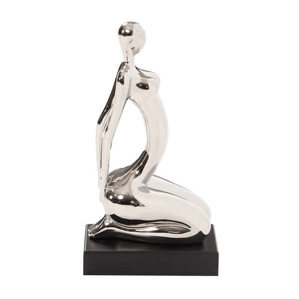 Homeroots Modern Silver And Black Ustrasana Yoga Sculpture  Ceramic 401223
