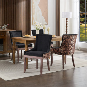 English Elm A&A Velvet Tufted Swivel Barstool with Ergonomic Back and Gold-Plated 17.7" Base, Set of 2 Leopard W1143P209903