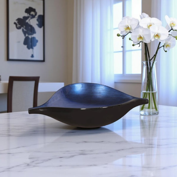 HomeRoots 19" Solid Wood Centerpiece Bowl in Striking Black and Blue Finish - Handcrafted Elegance for Home Decor 401230