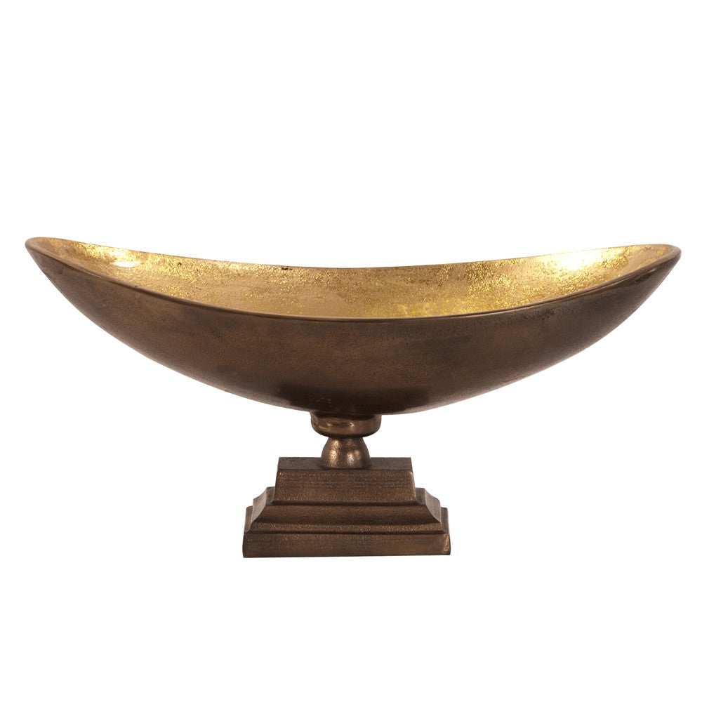 Homeroots Rustic Bronze Oblong Footed Centerpiece Bowl  Aluminum 401231