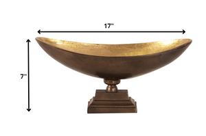 Homeroots Rustic Bronze Oblong Footed Centerpiece Bowl  Aluminum 401231