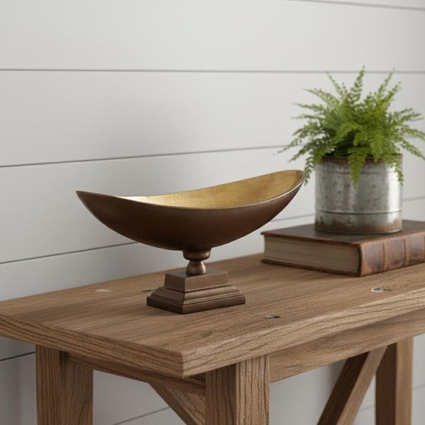 HomeRoots Rustic Bronze Oblong Centerpiece Bowl - Elegant Antique Charm with Modern Simplicity for Home Decor 401231