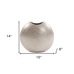 HomeRoots 14" Elegant Silver Hammered Aluminum Table Vase - Modern Scandinavian Design for Any Decor Style 401233