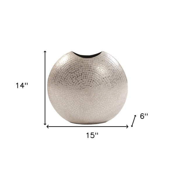 HomeRoots 14" Elegant Silver Hammered Aluminum Table Vase - Modern Scandinavian Design for Any Decor Style 401233