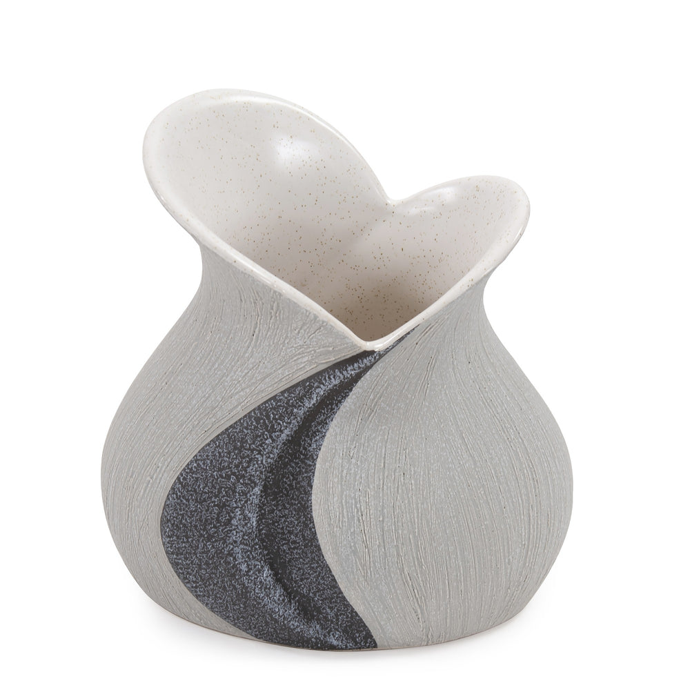 Homeroots Modern Organic Two Tone Gray Speckle Low Ceramic Vase  Ceramic 401234