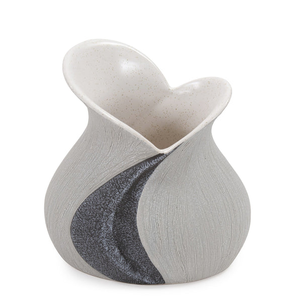 Homeroots Modern Organic Two Tone Gray Speckle Low Ceramic Vase  Ceramic 401234