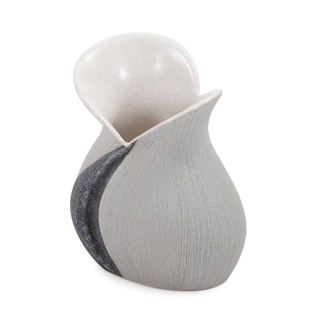 Homeroots Modern Organic Two Tone Gray Speckle Low Ceramic Vase  Ceramic 401234