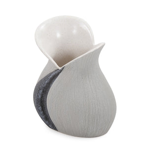 Homeroots Modern Organic Two Tone Gray Speckle Low Ceramic Vase  Ceramic 401234