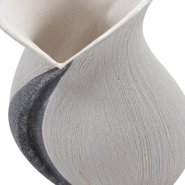Homeroots Modern Organic Two Tone Gray Speckle Low Ceramic Vase  Ceramic 401234