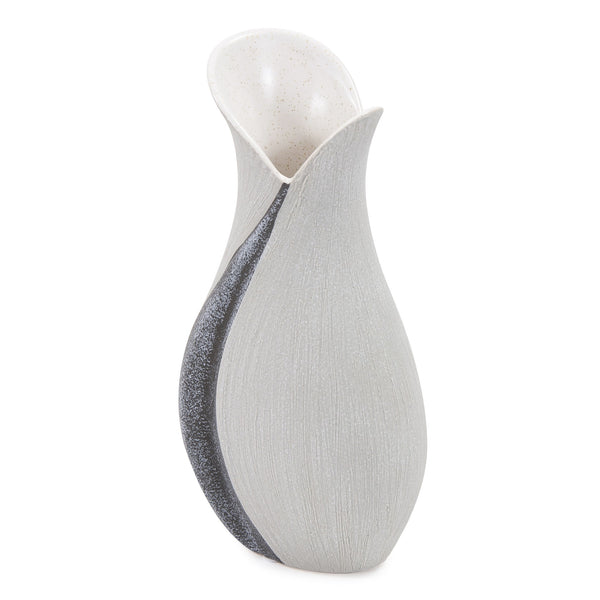 Homeroots 10" Gray And Off White Tulip Ceramic Table Vase With Sequins  Ceramic 401235