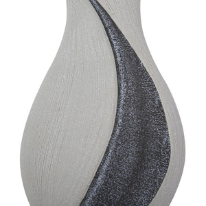 Homeroots 10" Gray And Off White Tulip Ceramic Table Vase With Sequins  Ceramic 401235