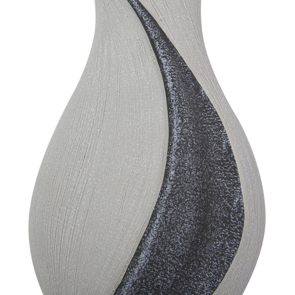 Homeroots 10" Gray And Off White Tulip Ceramic Table Vase With Sequins  Ceramic 401235