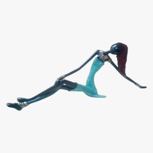 Homeroots West African Vintage Hand Cast Bronze Female Figurine From Burkina Faso In Sky Blue Dress  Cast Iron 401239