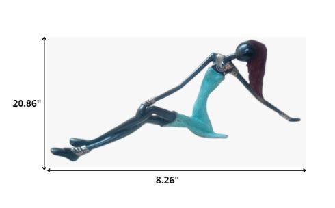 Homeroots West African Vintage Hand Cast Bronze Female Figurine From Burkina Faso In Sky Blue Dress  Cast Iron 401239