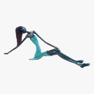 Homeroots West African Vintage Hand Cast Bronze Female Figurine From Burkina Faso In Sky Blue Dress  Cast Iron 401239