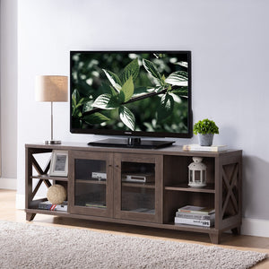Homeroots 60" Brown Particle Board Mdf And Glass Cabinet Enclosed Storage Tv Stand  Manufactured Wood 401250