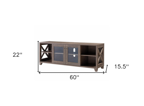 Homeroots 60" Brown Particle Board Mdf And Glass Cabinet Enclosed Storage Tv Stand  Manufactured Wood 401250