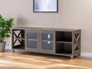Homeroots 60" Brown Particle Board Mdf And Glass Cabinet Enclosed Storage Tv Stand  Manufactured Wood 401250