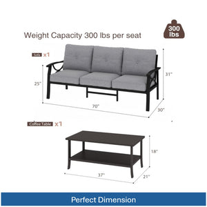 English Elm 2 Piece Outdoor Steel Sofa Set with Coffee Table Powder Coated for All Weather Patios Black+ Gray B082P455153