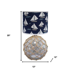 Homeroots 20" Clear Standard Table Lamp With Navy  Blue Shade   401254