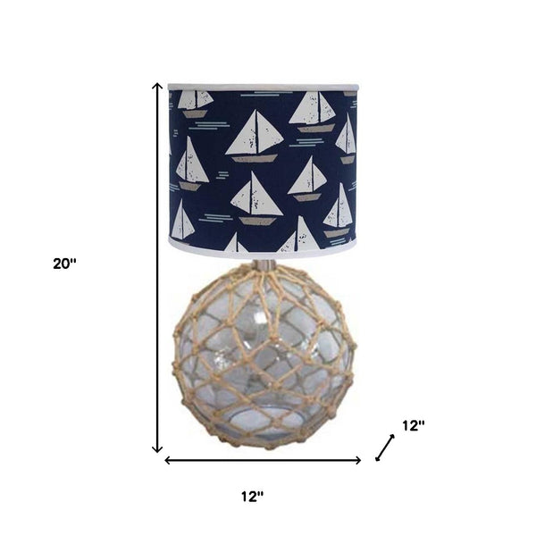 Homeroots 20" Clear Standard Table Lamp With Navy  Blue Shade   401254