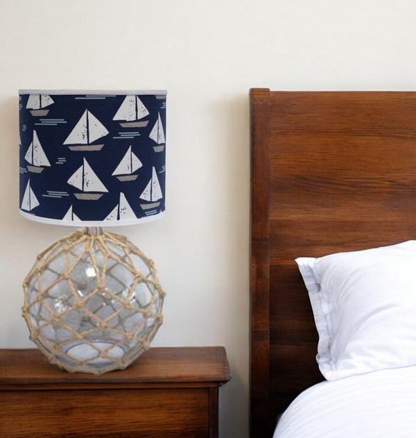 Homeroots 20" Clear Standard Table Lamp With Navy  Blue Shade   401254