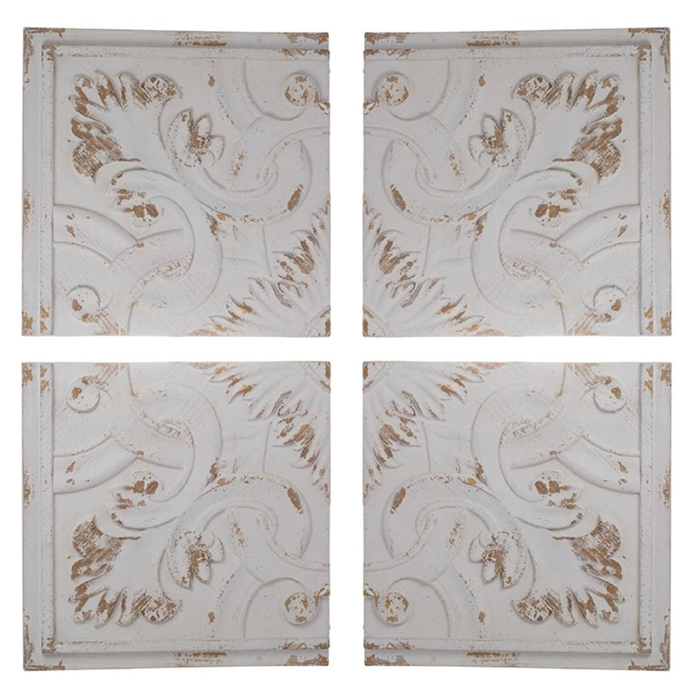 HomeRoots Set of Four White Wood Square Framed Art - Rustic Charm for Modern & Farmhouse Decor Spaces 401271