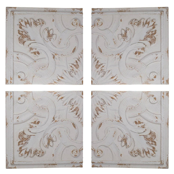HomeRoots Set of Four White Wood Square Framed Art - Rustic Charm for Modern & Farmhouse Decor Spaces 401271