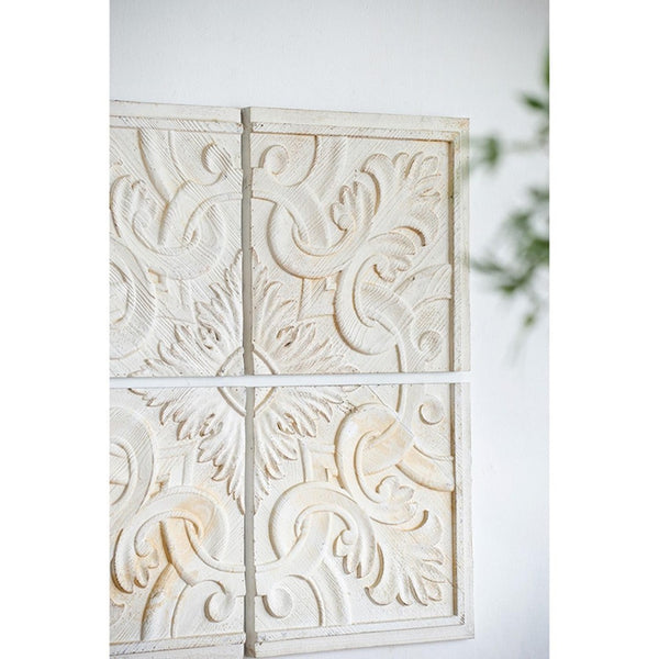 HomeRoots Set of Four White Wood Square Framed Art - Rustic Charm for Modern & Farmhouse Decor Spaces 401271