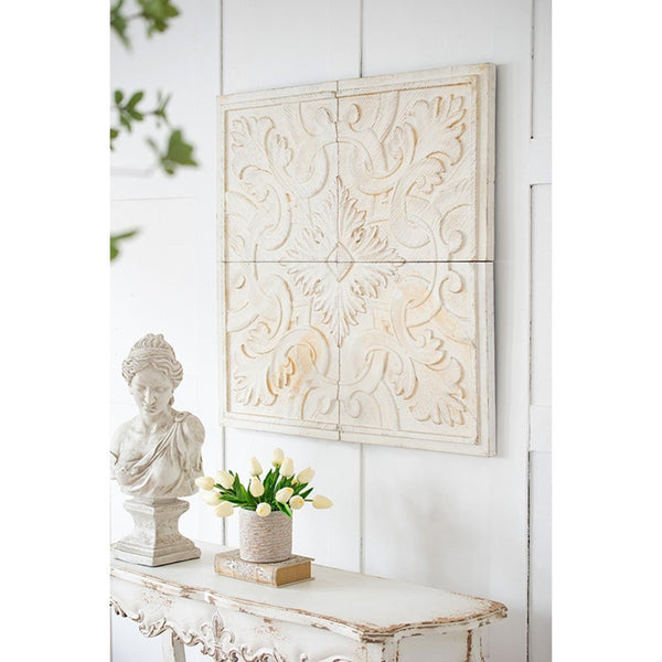 HomeRoots Set of Four White Wood Square Framed Art - Rustic Charm for Modern & Farmhouse Decor Spaces 401271