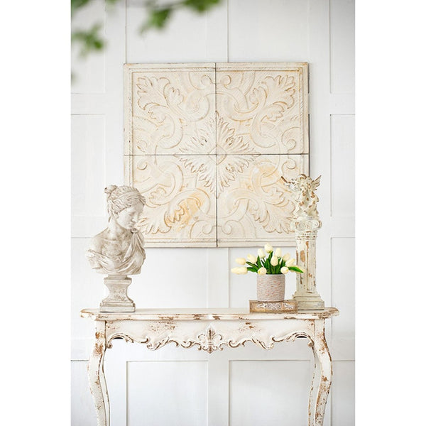 HomeRoots Set of Four White Wood Square Framed Art - Rustic Charm for Modern & Farmhouse Decor Spaces 401271