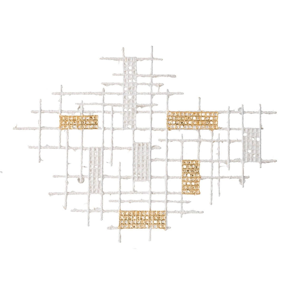 Homeroots Contemporary White And Gold Geo Grid Wall Art  80% Iron,20% Paper 401273
