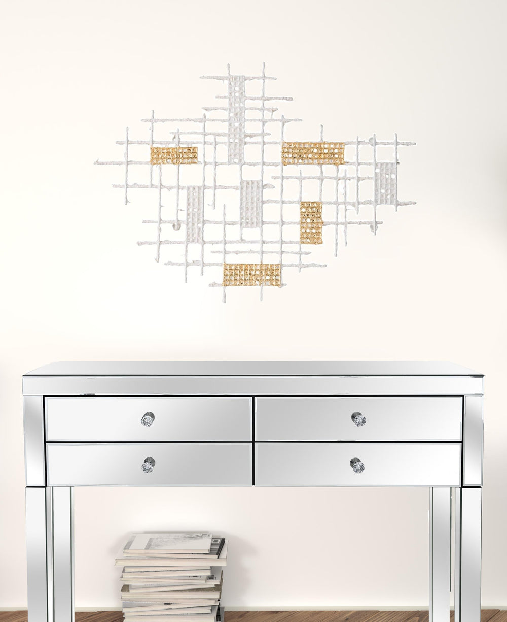 Homeroots Contemporary White And Gold Geo Grid Wall Art  80% Iron,20% Paper 401273